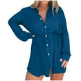 thumbnail image 1 of Maean Women's Casual V Neck Rompers Drawstring Button Long Sleeve Jumpsuit Wide Leg Loose Shorts for Work, 1 of 6