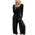 thumbnail image 1 of Maean Women's Casual Wide Leg Jumpsuits Long Sleeve V Neck Button Home Rompers Long Pants with Pockets, 1 of 7