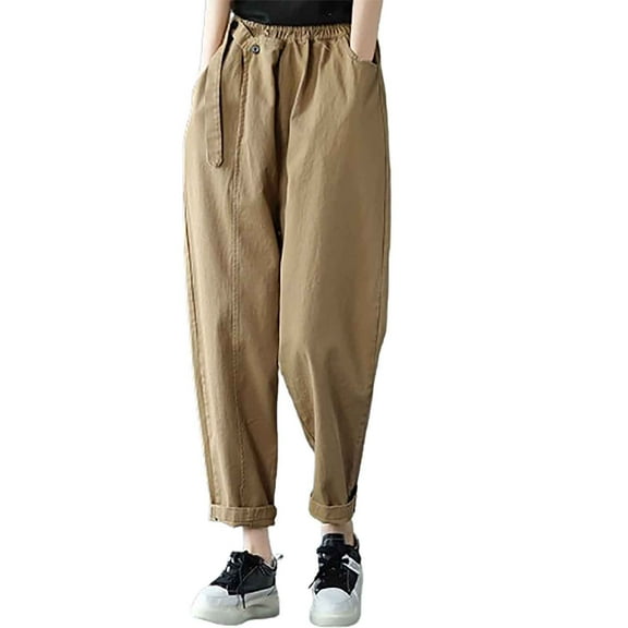 Maean Women's Casual Work Pants with Pockets Elastic High Waist Wide Leg Loose Side Button Tapered Trousers
