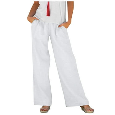 Maean Women's Comfy Wide Leg Pants Elastic Waist Solid Color Casual Loose Outdoor Walk Trousers with Pockets