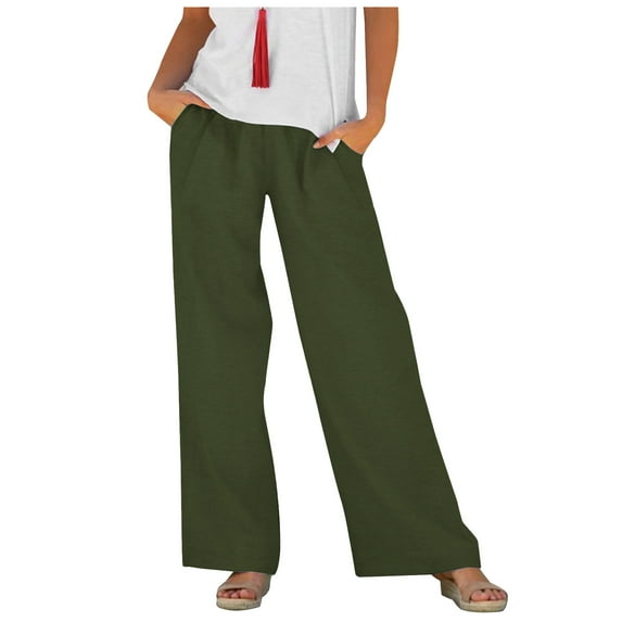 Maean Women's Comfy Wide Leg Pants Elastic Waist Solid Color Casual Loose Outdoor Walk Trousers with Pockets