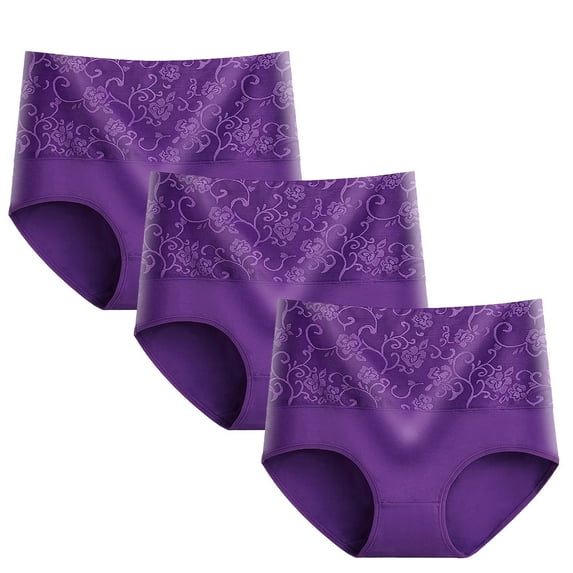 Maean Women's Cotton Underwear High Waist Rose Printed Ladies Panties Stretch Soft Full Coverage Briefs 3 Pack