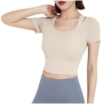 Maean Women's Crop Shirts Short Sleeve Yoga Gym Athletic Tee Breathable Crew Neck Tight Tshirts