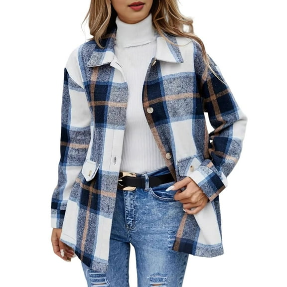 Maean Women's Flannel Plaid Jacket Button down Shacket Fall Outfits Long Sleeve Shirts Jackets