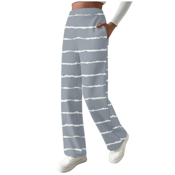 Maean Women's Fleece Pants Fuzzy Lined Straight Leg Loose Trousers Casual High Waist Striped Sweatpants
