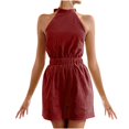 thumbnail image 1 of Maean Women's Hanging Neck Romper with Pockets Summer Casual Shorts Sleeveless Backless Tie Jumpsuit, 1 of 6