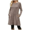 thumbnail image 1 of Maean Women's Knit Long Sleeve Dress Fall Winter Crewneck Casual Midi Tunic Dresses with Pockets, 1 of 5