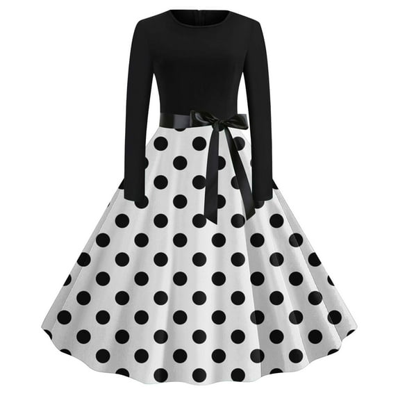 Maean Women's Long Sleeve Dresses Polka Dot Printed Birthday Party Dress Fall Winter Warm Vintage Tunic Dress