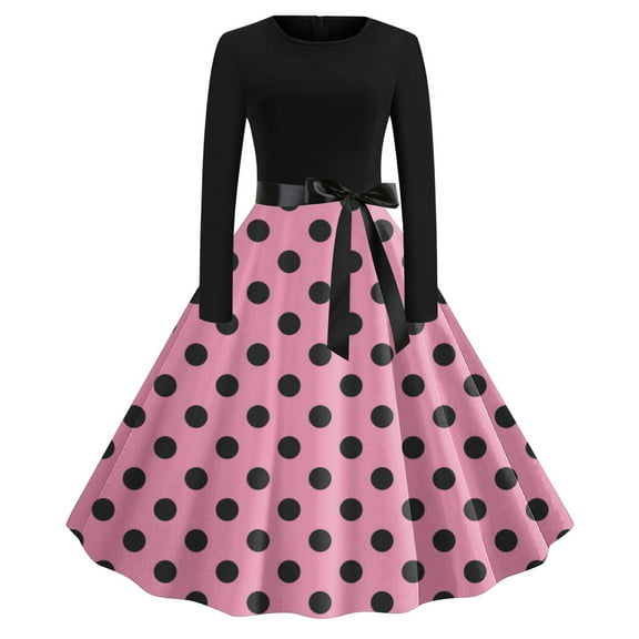 Maean Women's Long Sleeve Dresses Polka Dot Printed Birthday Party Dress Fall Winter Warm Vintage Tunic Dress