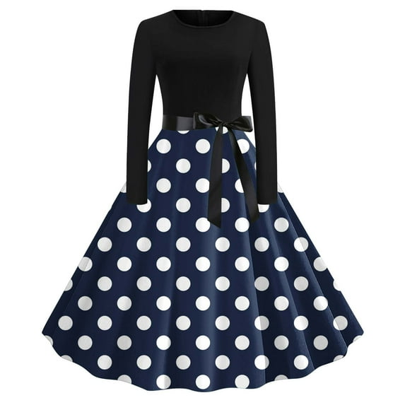Maean Women's Long Sleeve Dresses Polka Dot Printed Birthday Party Dress Fall Winter Warm Vintage Tunic Dress