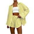 thumbnail image 1 of Maean Women's Outfit 2 Piece Long Sleeve Button Shirt Tops and Baggy Drawstring Shorts Lounge Sets Tracksuit, 1 of 6