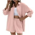 thumbnail image 1 of Maean Women's Outfit 2 Piece Long Sleeve Oversized Button Down Shirt Tops and Baggy Shorts Lounge Sets Tracksuit, 1 of 7