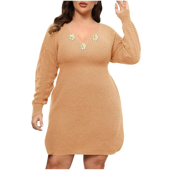 Maean Women's Plus Size Dress Knit Long Sleeve Loose Midi Sweaters Dresses Fall Winter Fashion Clothes