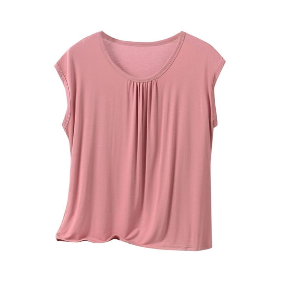 Maean Women's Plus Size Pajamas Tank Top Sleeveless Crew Neck Pleated Loose Tee Summer Sleepwear