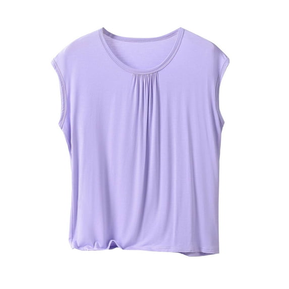 Maean Women's Plus Size Pajamas Tank Top Sleeveless Crew Neck Pleated Loose Tee Summer Sleepwear