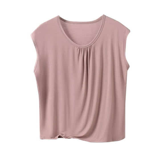 Maean Women's Plus Size Pajamas Tank Top Sleeveless Crew Neck Pleated Loose Tee Summer Sleepwear