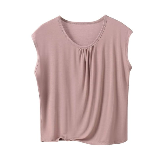 Maean Women's Plus Size Pajamas Tank Top Sleeveless Crew Neck Pleated Loose Tee Summer Sleepwear