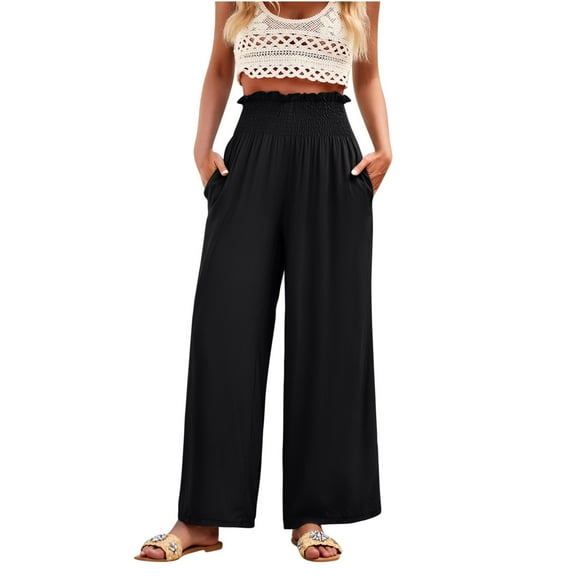 Maean Women's Plus Size Wide Leg Lounge Pants with Pockets Casual Elastic High Waisted Baggy Comfy Trousers