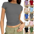 thumbnail image 1 of Maean Women's Short Sleeve Tight Tee Ribbed Slim Tshirts Crewneck Summer Basic Casual Tees Tops, 1 of 7