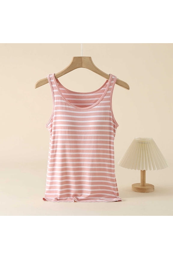 Women's Sleepwear Vest Top Sleeveless Pajamas Shirt Ladies Loose with Built in Padded Bra Shirts