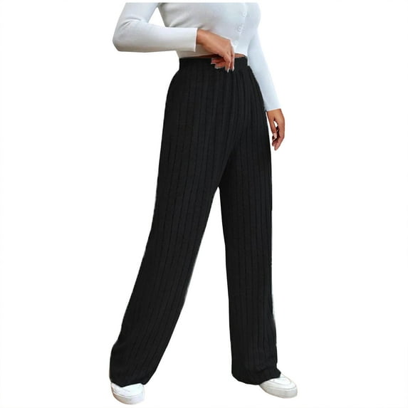 Maean Women's Striped Knitted Pants Elastic Waist Casual Trendy Loose Versatile Business Work Trousers
