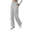 thumbnail image 1 of Maean Women's Striped Pants Fleece Fuzzy Lined Straight Leg Loose Trousers Casual High Waist Sweatpants, 1 of 7