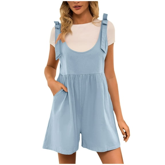 Maean Women's Summer Casual Jumpsuits Crew Neck Sleeveless Wide Leg Loose Rompers Comfy Shorts with Pockets