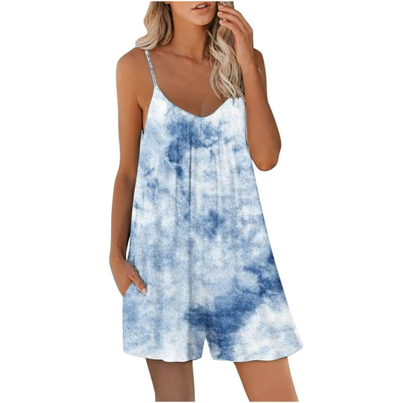 Maean Women's Summer Sleeveless Jumpsuit Gradient color Rompers Casual Beach Tank Top Shorts with Pockets