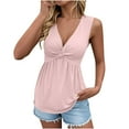 thumbnail image 1 of Maean Women's Tank Tops V Neck Pleated Sleeveless Summer Blouse Solid Color Fashion Tunic Shirts, 1 of 7