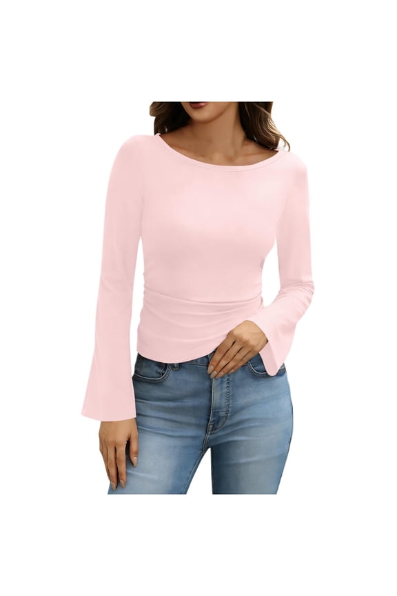 Women's Tight Tops Flare Long Sleeve Top Fashion Casual Business Dressy Shirts Slim Trendy Blouse