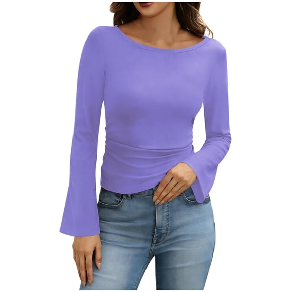 Maean Women's Tight Tops Flare Long Sleeve Top Fashion Casual Business Dressy Shirts Slim Trendy Blouse