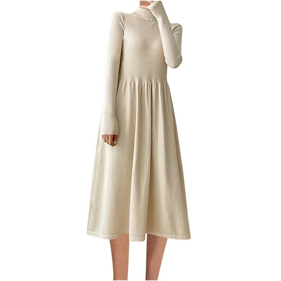Maean Women's Turtleneck Sweater Dress Long Sleeve Stretch Fall Winter Knitted Dresses Elegant Solid Color Pullover