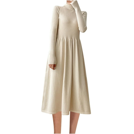 Maean Women's Turtleneck Sweater Dress Long Sleeve Stretch Fall Winter Knitted Dresses Elegant Solid Color Pullover