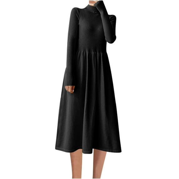 Maean Women's Turtleneck Sweater Dress Long Sleeve Stretch Fall Winter Knitted Dresses Elegant Solid Color Pullover