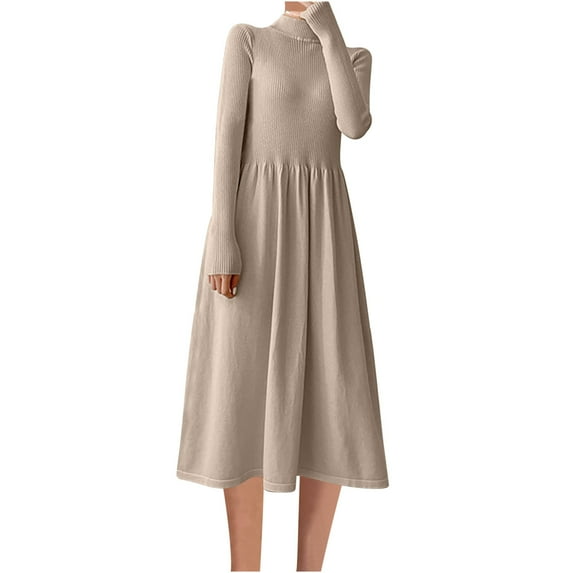 Maean Women's Turtleneck Sweater Dress Long Sleeve Stretch Fall Winter Knitted Dresses Elegant Solid Color Pullover