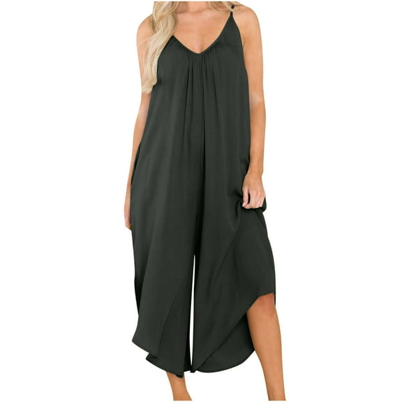 Maean Women's Wide Leg Camisole Jumpsuit Casual V Neck Home Pajamas Rompers Baggy Solid Color Long Pants