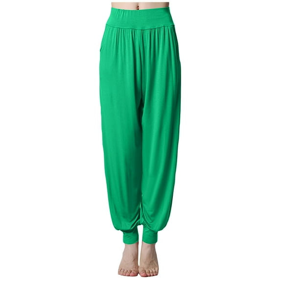 Maean Women's Wide Leg Lantern Pants with Pockets Loose Elastic High Waist Pleated Casual Cropped Trousers