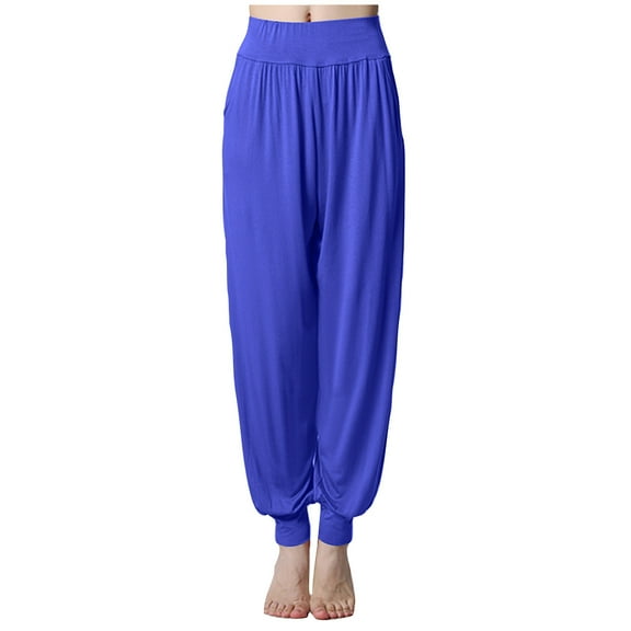 Maean Women's Wide Leg Lantern Pants with Pockets Loose Elastic High Waist Pleated Casual Cropped Trousers