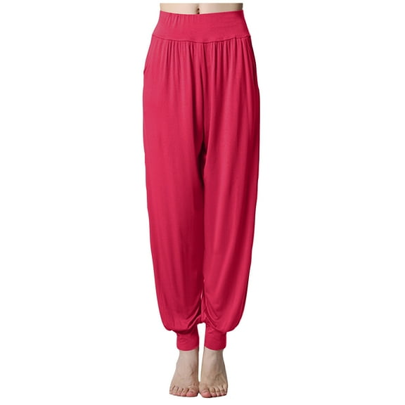 Maean Women's Wide Leg Lantern Pants with Pockets Loose Elastic High Waist Pleated Casual Cropped Trousers