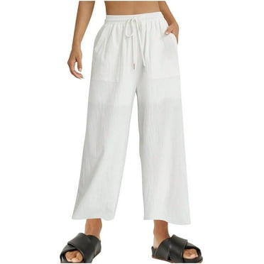 Maean Women's Wide Leg Pants Elastic High Waist Drawstring Baggy Casual Home Ankle Trousers with Pockets
