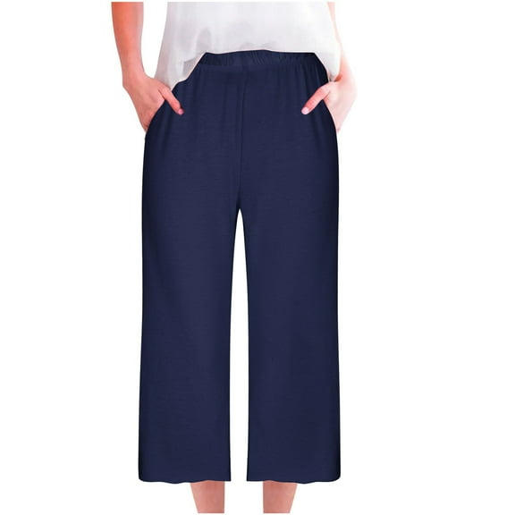 Maean Women's Wide Leg Pants Summer Casual Elastic Waist Straight Legged Solid Color Trousers with Pockets
