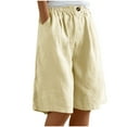 thumbnail image 1 of Maean Women's Wide Leg Pants for Summer Cotton Lien Casual Elastic Waist Buttons Half Short Pants with Pockets, 1 of 7