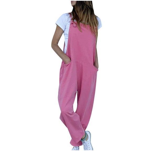 Maean Women's Wide Leg Rompers with Pockets Casual Loose Comfy Jumpsuits Solid Color Tank Top Long Pants