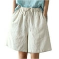 thumbnail image 1 of Maean Women's Wide Leg Shorts Cotton Linen Elastic High Waist Drawstring Baggy Short Pants with Pockets, 1 of 4