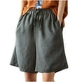 thumbnail image 1 of Maean Women's Wide Leg Shorts Cotton Linen Elastic High Waist Drawstring Baggy Short Pants with Pockets, 1 of 4