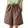 thumbnail image 1 of Maean Women's Wide Leg Shorts Cotton Linen Elastic High Waist Drawstring Baggy Short Pants with Pockets, 1 of 4