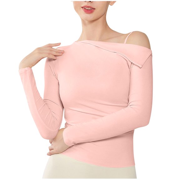 Maean Women's off Shoulder Shirt Long Sleeve Ruched Asymmetrical Slim Tees Going out Fall Blouse