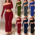 thumbnail image 1 of Maean Womens 2 Piece Set Long Sleeve Cropped Shirts and Flare Leg Pant Casual Outfits Lounge Tracksuit, 1 of 7