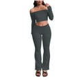 thumbnail image 1 of Maean Womens 2 Piece Set Long Sleeve Cropped Shirts and Flare Leg Pant Casual Outfits Lounge Tracksuit, 1 of 7