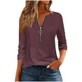 thumbnail image 1 of Maean Womens 3/4 Sleeve Blouse Solid Color Basic Tunic Tops Quarter Zipper V Neck Causal Work Shirts, 1 of 5